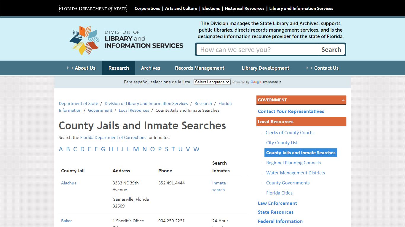 County Jails and Inmate Searches - Florida